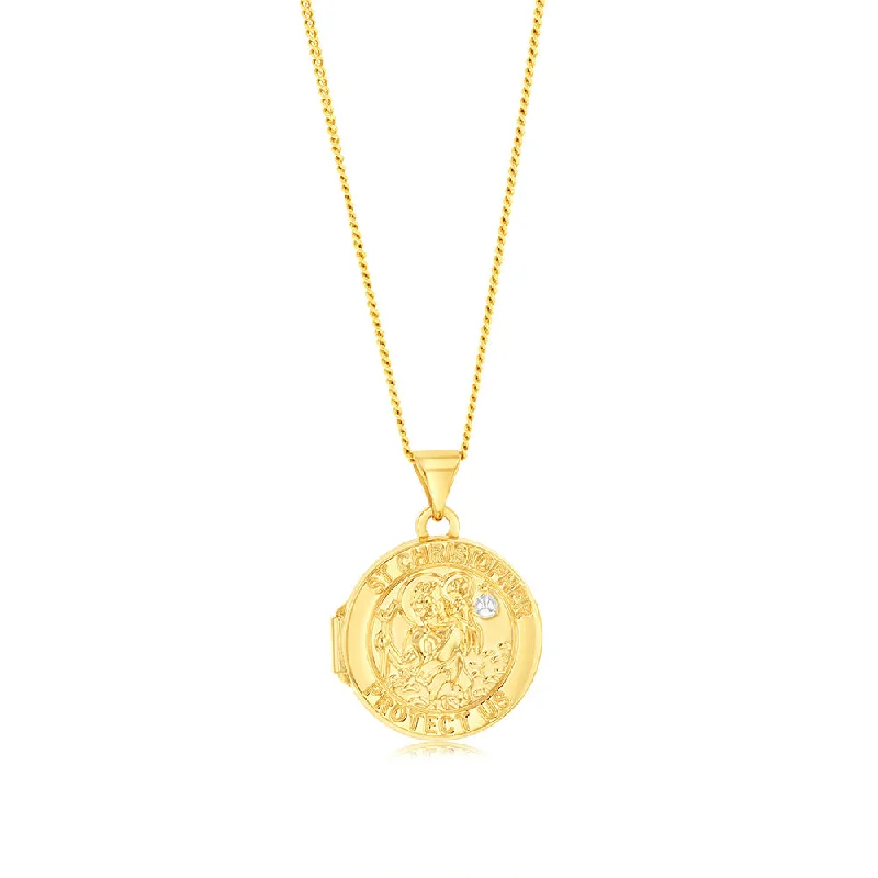 9ct Yellow Gold Two tone Round St Christopher 16mm Locket Pendant