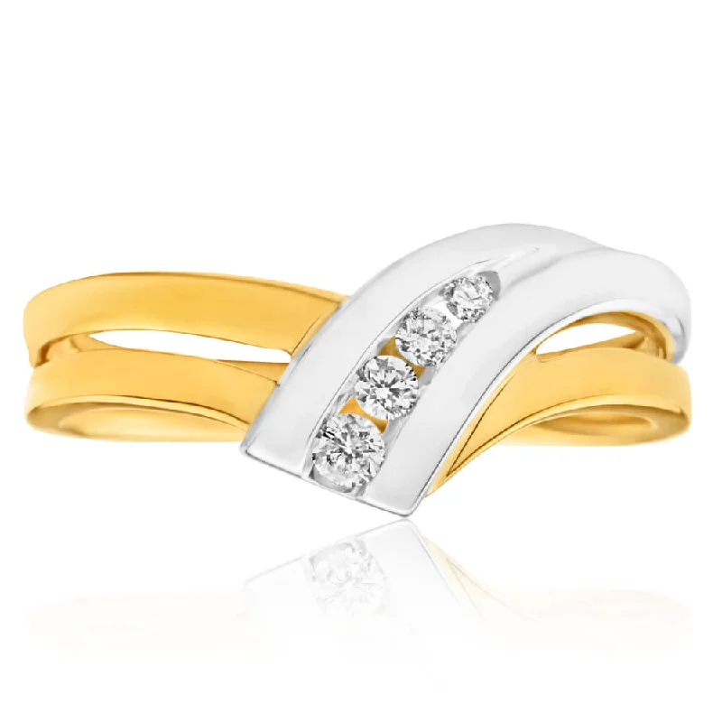 9ct Yellow Gold & White Gold 'Anari' Ring With 0.1 Carats Of Diamonds