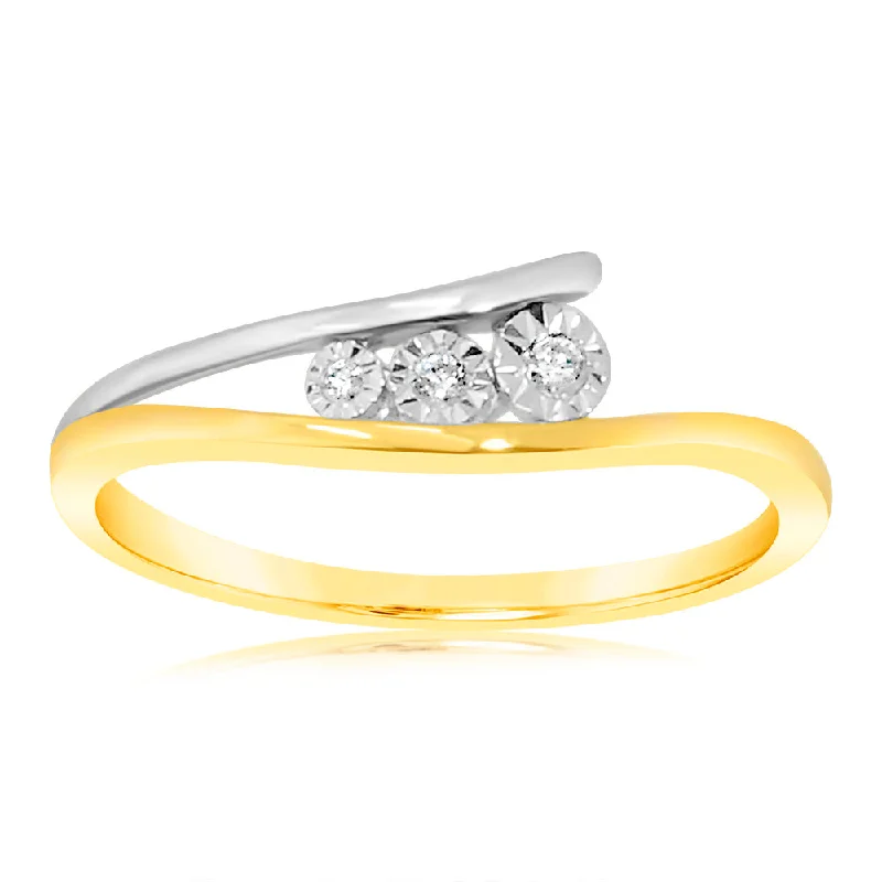 9ct Yellow Gold with 3 Brilliant Diamonds Dress Ring