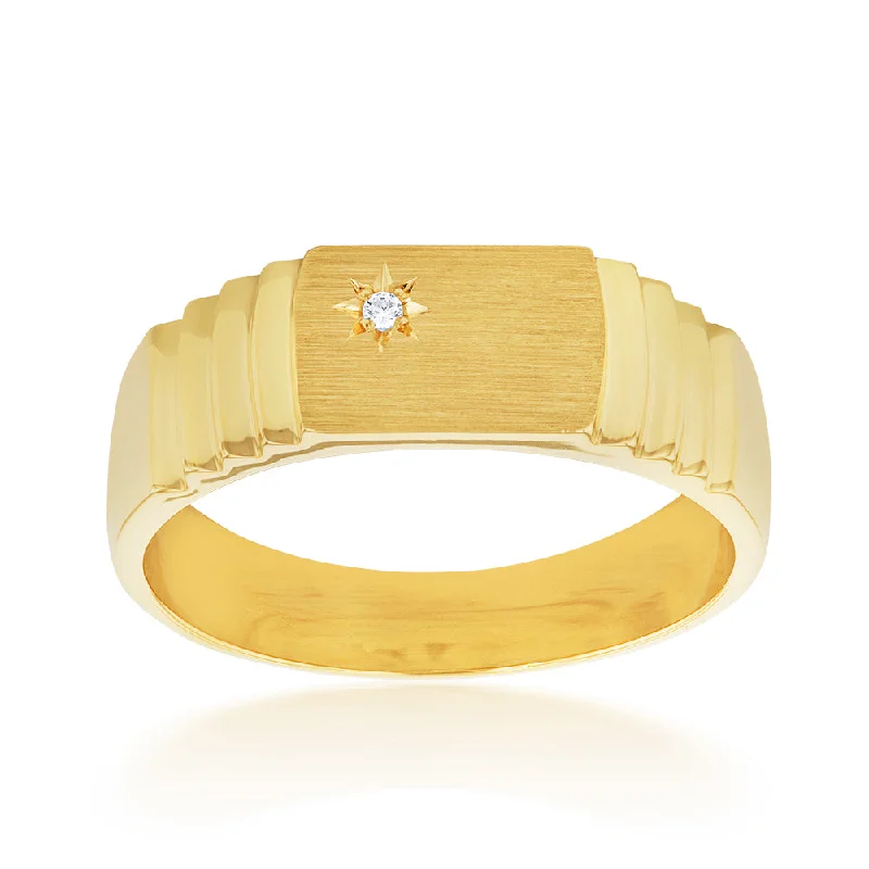 9ct Yellow Gold Zirconia Gents Signet Ring