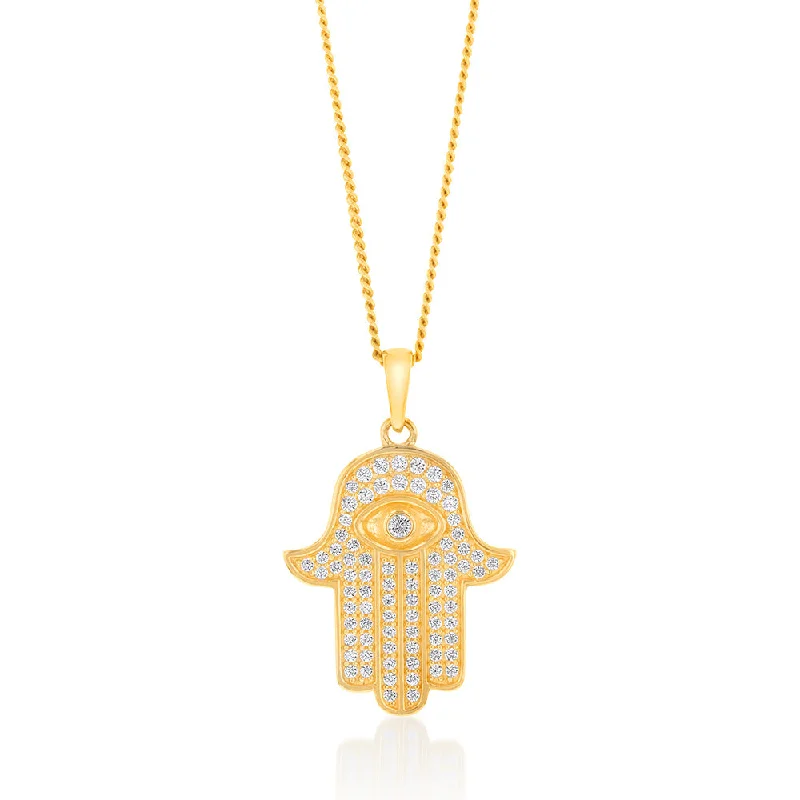 9ct Yellow Gold Zirconia Hamsa Pendant