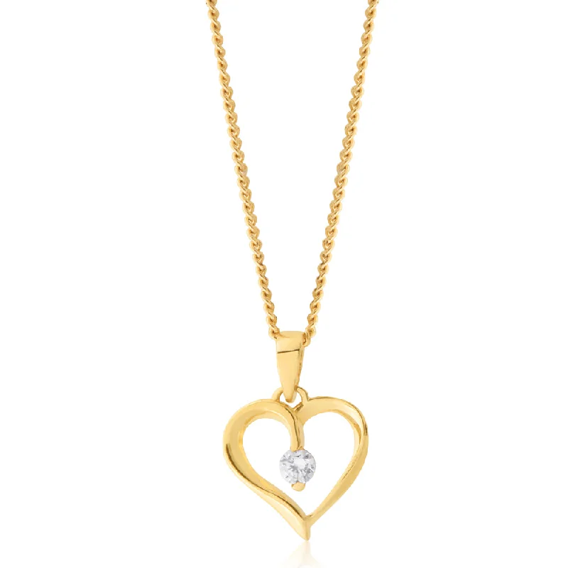 9ct Yellow Gold Zirconia Heart Pendant