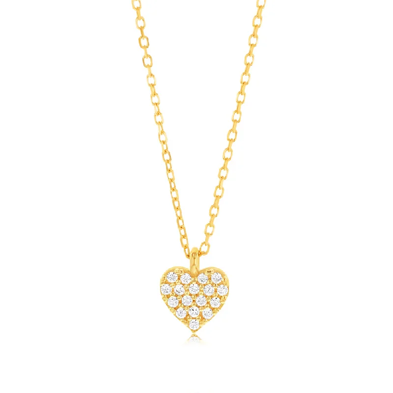 9ct Yellow Gold Zirconia Heart Pendant On Chain