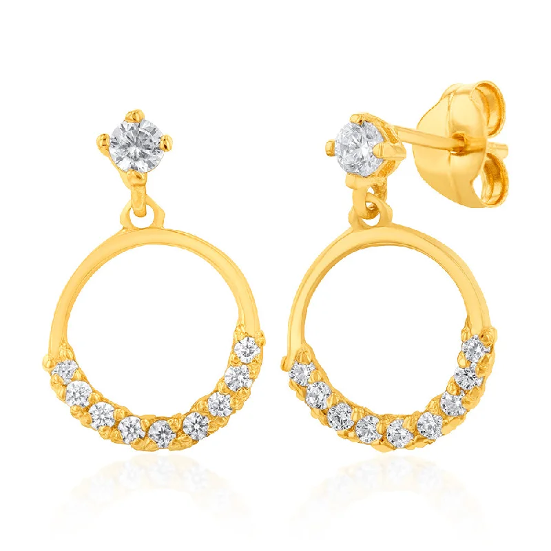 9ct Yellow Gold Zirconia Open Circle Drop Earrings