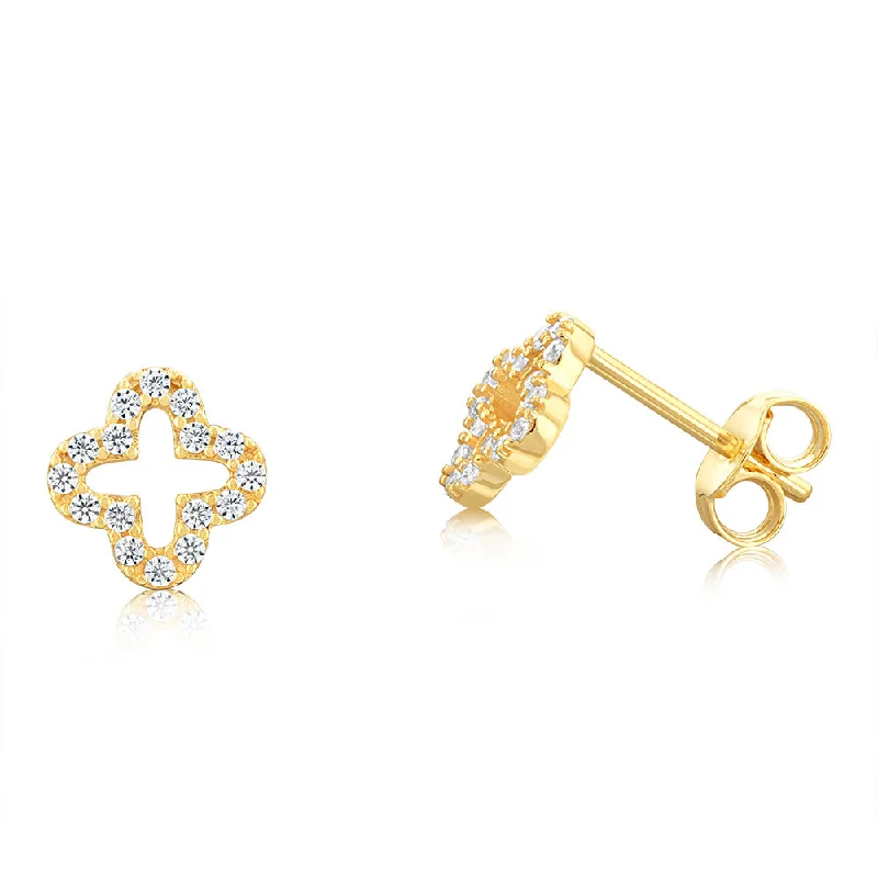 9ct Yellow Gold Zirconia Open Flower Stud Earrings