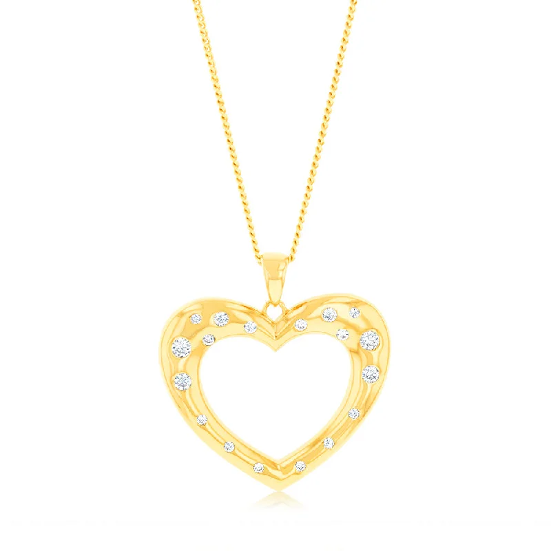 9ct Yellow Gold Zirconia Open Heart Pendant