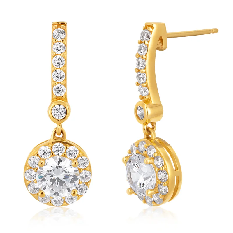 9ct Yellow Gold Zirconia Round Drop Earrings