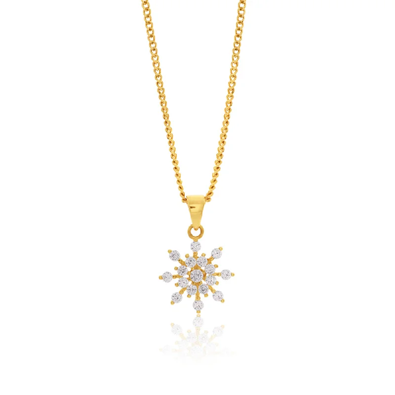 9ct Yellow Gold Zirconia Snowflake Pendant