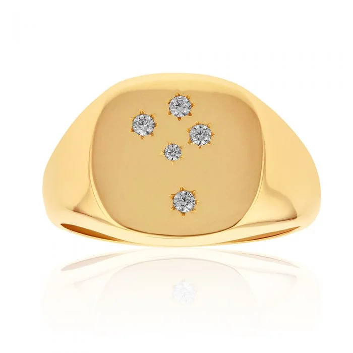 9ct Yellow Gold Zirconia Southern Cross Set Gents Ring