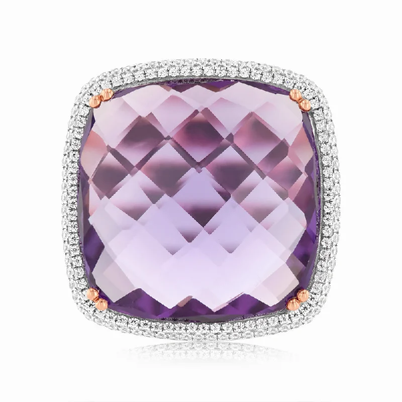 Amethyst & 0.54ct Cubic Zirconia Ring in 9ct Rose Gold