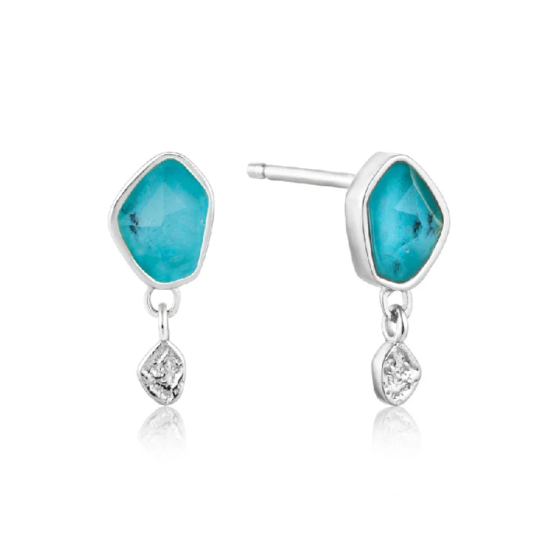 Ania Haie Sterling Silver mineral Turquoise Drop Stud Earrings