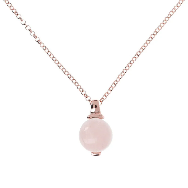 Bronzallure Alba Rose Gold Plated Sterling Silver Rose Quartz 14mm Pendant On Chain