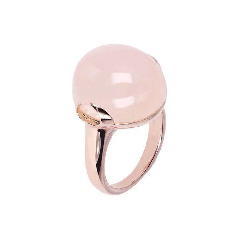 Bronzallure Rose Gold Plated Alba Rose Quartz Chalcedony Ring - No Resize