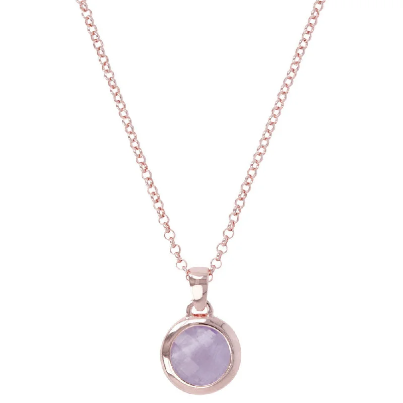 Bronzallure Rose Gold Plated Faceted Amethyst Necklace 45.7cm