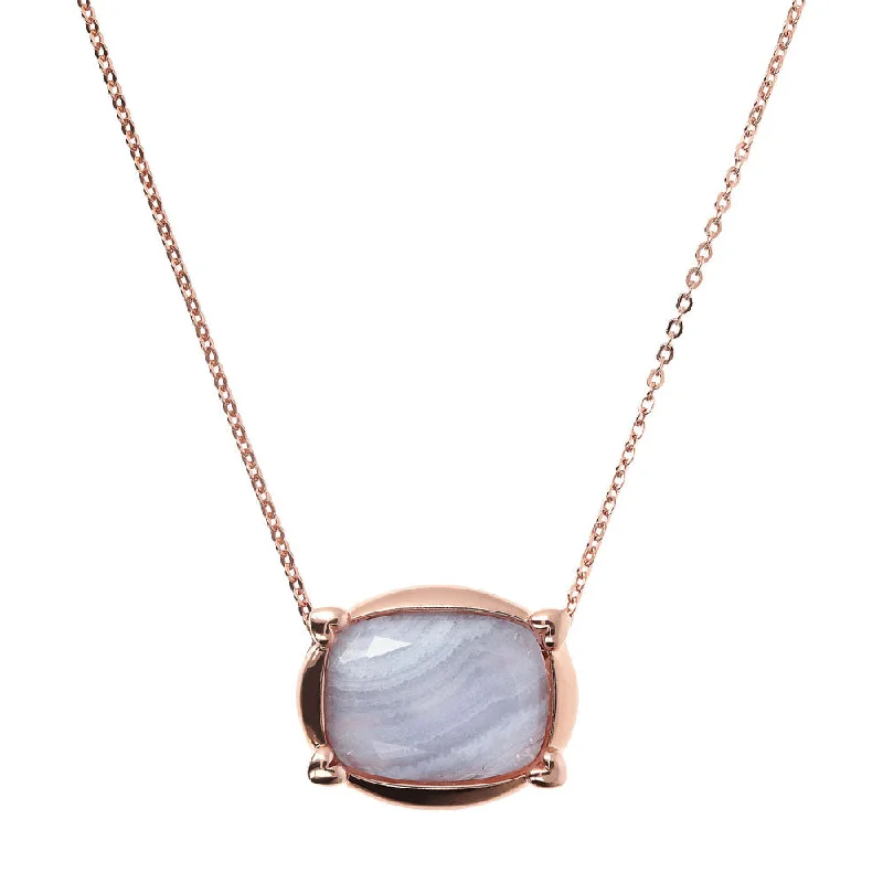 Bronzallure Rose Gold Plated Incanto Blue Lace Agate Necklace 40+5cm