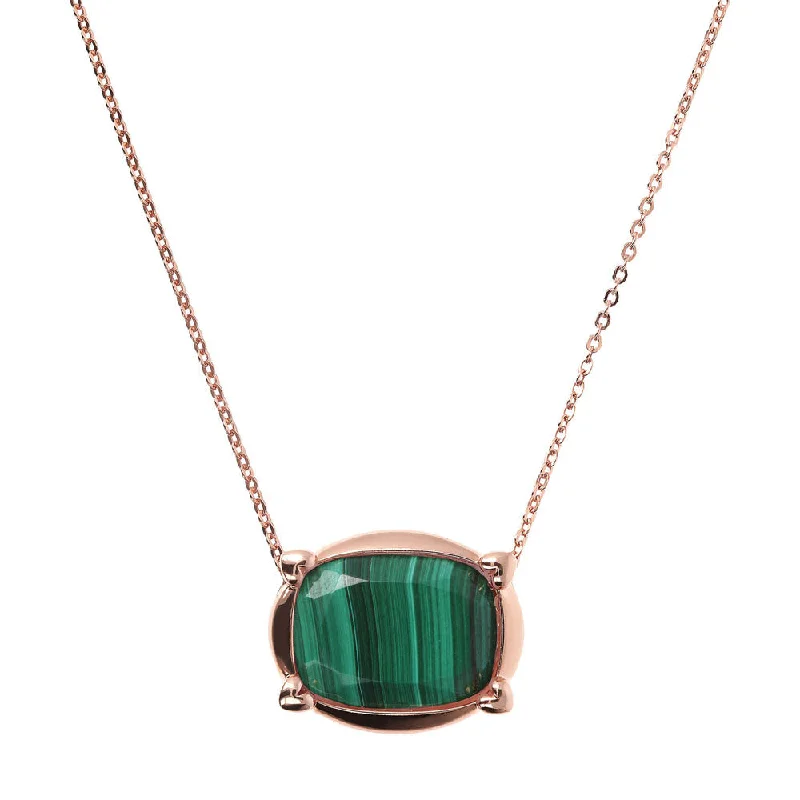 Bronzallure Rose Gold Plated Incanto Green Malachite Necklace 40+5cm