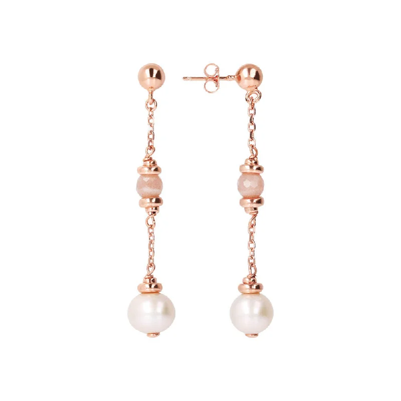 Bronzallure Rose Gold Plated Maxima Pearl & Peach Moonstone Earrings