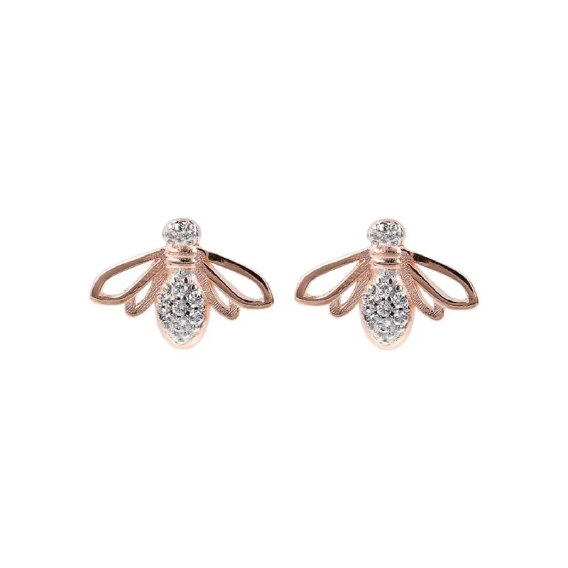 Bronzallure Rose Gold Plated Sterling Silver White CZ Bee Stud Earrings