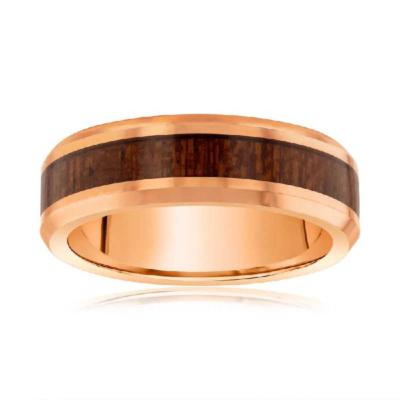 Brown Wood Pattern Rose Gold 6mm Tungsten Ring