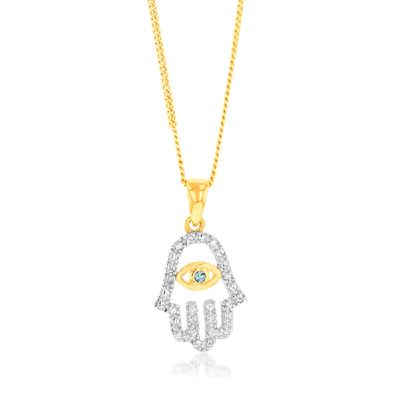 Cubic Zirconia Evil Eye Pendant in 9ct Yellow Gold