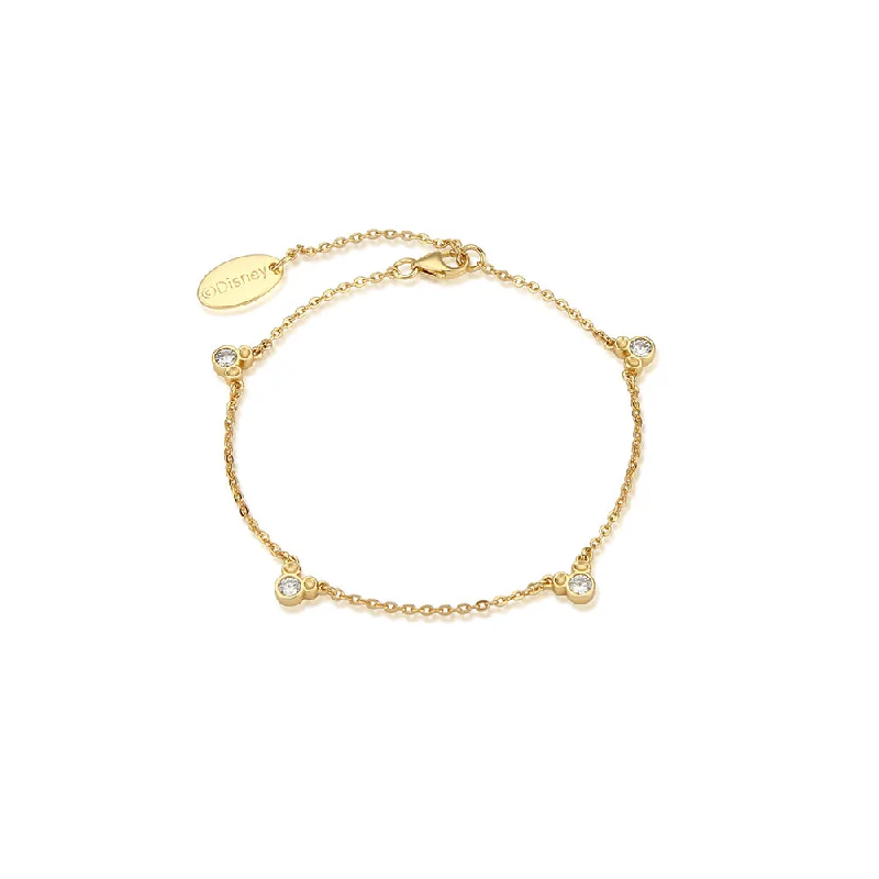 Disney Gold Plated Sterling Silver Mickey Mouse Repeat CZ 19cm Bracelet