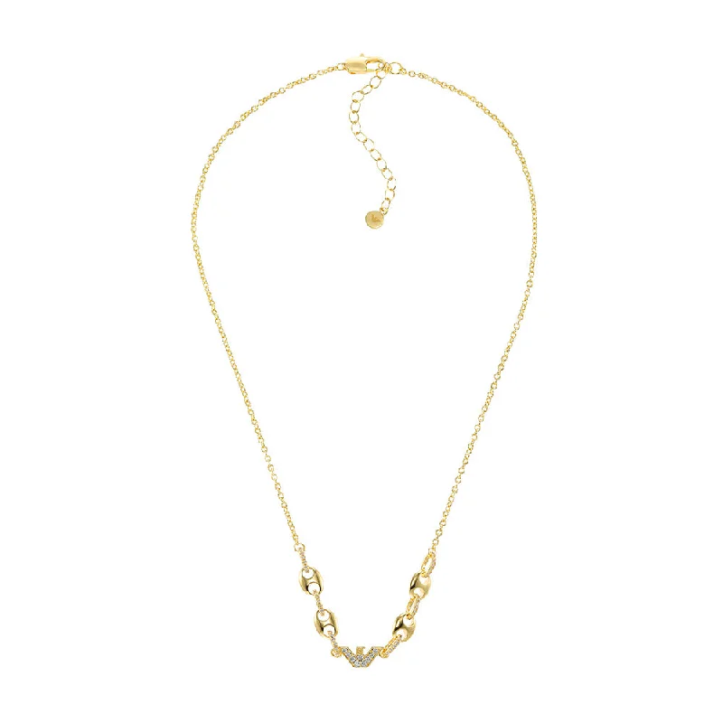 Emporio Armani Gold Plated Brass Sentimental CZ Pendant With Chain