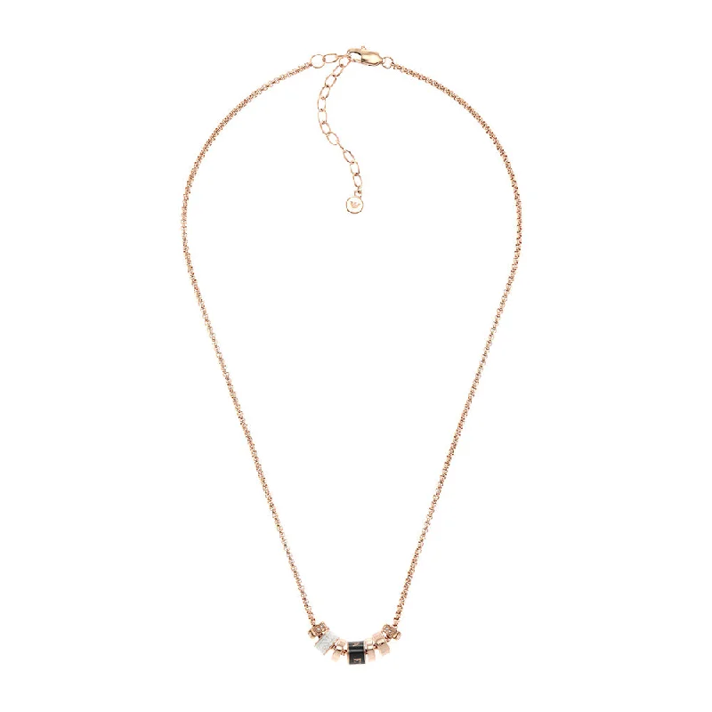 Emporio Armani Rose Gold Plated Stainless Steel Black Lacquer Components Pendant With Chain