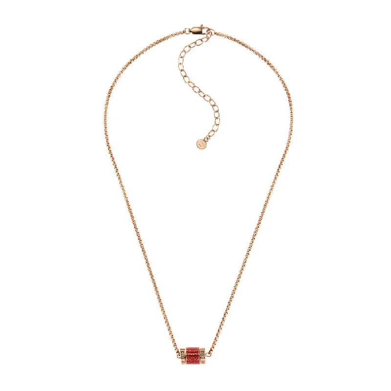 Emporio Armani Rose Gold Plated Stainless Steel Red Lacquer Pendant With Chain