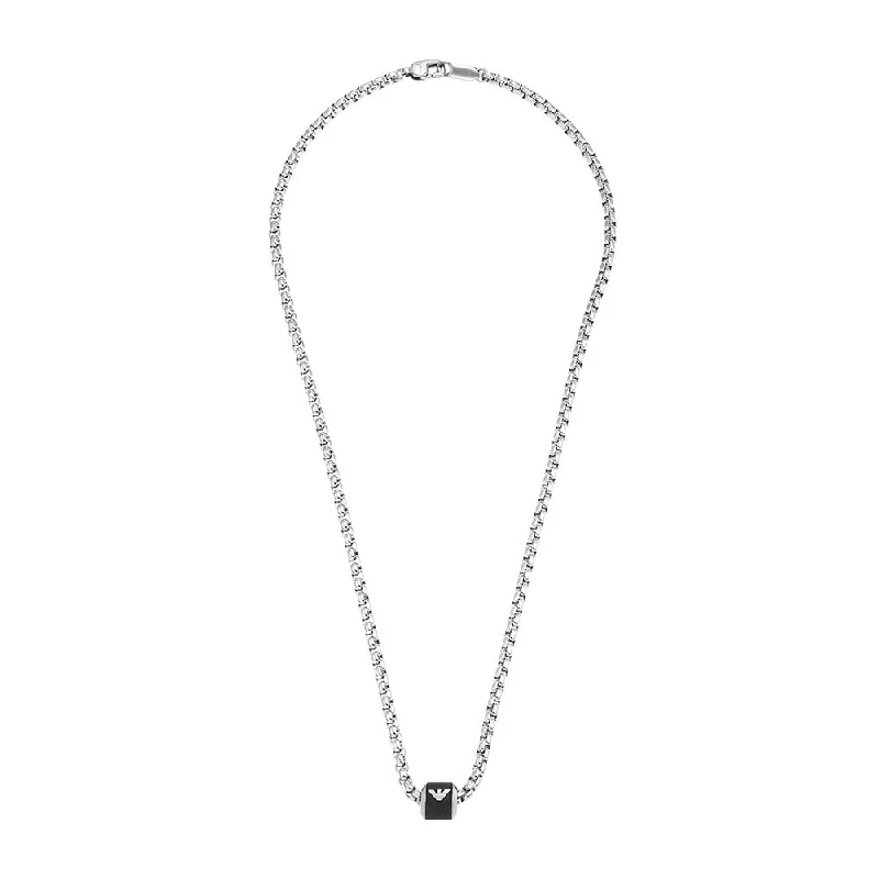 Emporio Armani Stainless Steel Black Marble Pendant On Chain