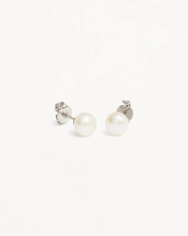 Sterling Silver Floating On Air Pearl Stud Earrings - 6mm