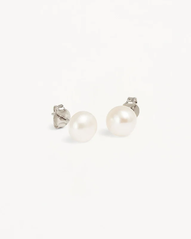 Sterling Silver Floating On Air Pearl Stud Earrings - 8mm