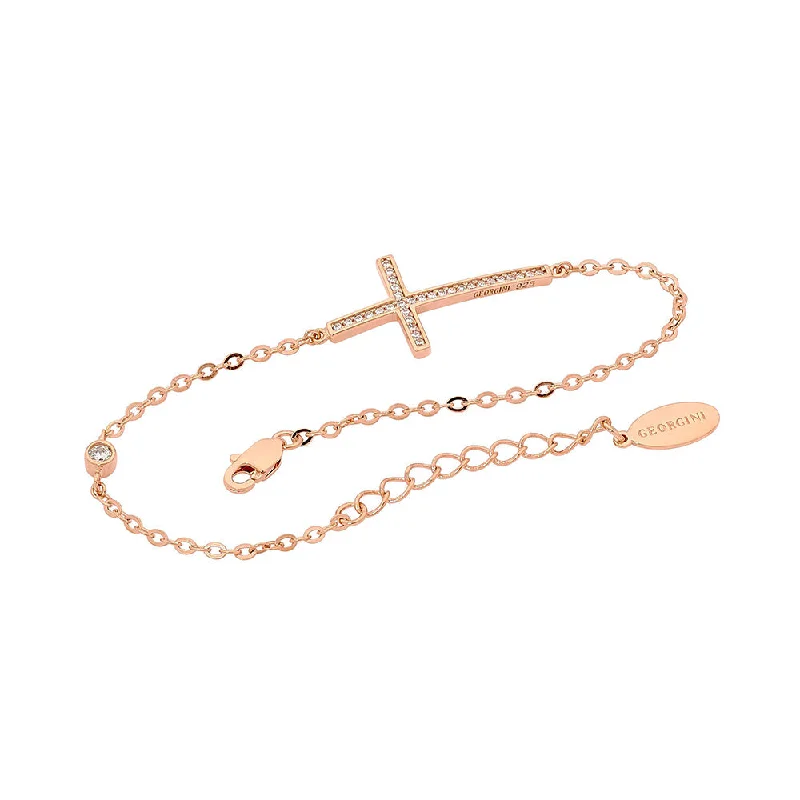 Georgini Rose Gold Plated Zirconia Cross Bracelet