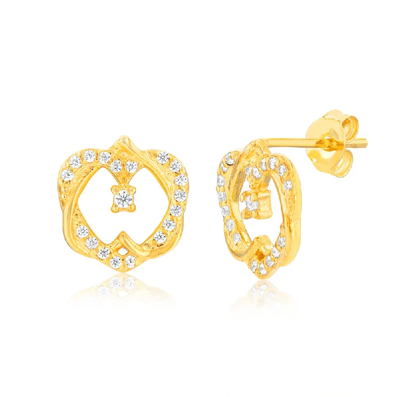 Gold Plated Sterling Silver Hearts Overlay Cubic Zirconia Earrings