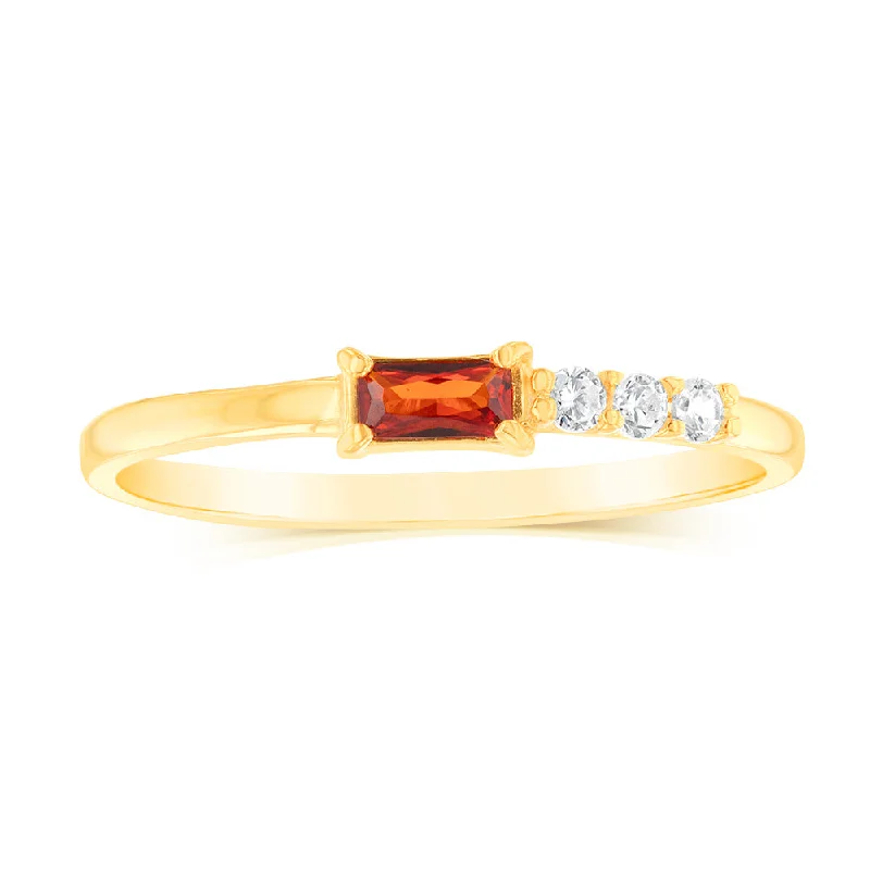 Gold Plated Sterling Silver Minmial Red Stone White Cubic Zirconia Ring