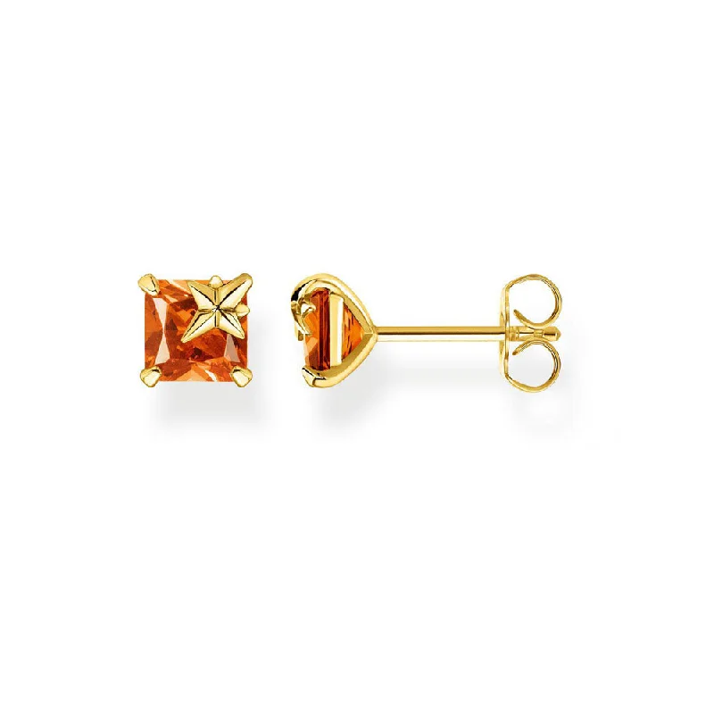 Gold Plated Sterling Silver Thomas Sabo Magic Stone Cognac Stud Earrings