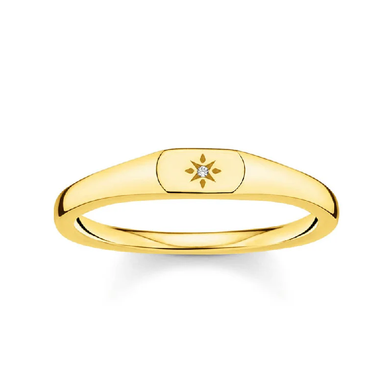 Gold Plated Sterling Silver Thomas Sabo Mini Signet Zirconia Ring