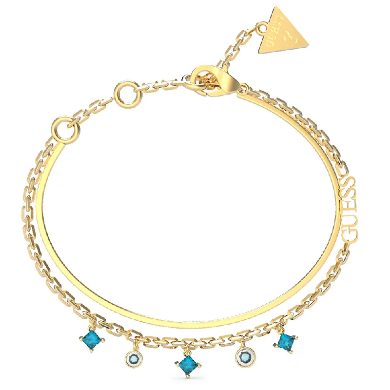 Guess Gold Plated Stainless Steel Aqua Charm Double Chain Bracelet