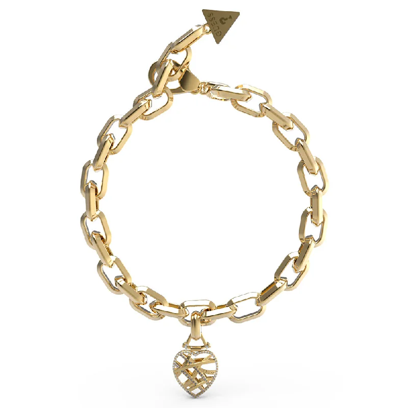 Guess Gold Plated Stainless Steel Heart Cage & Chain Bracelet