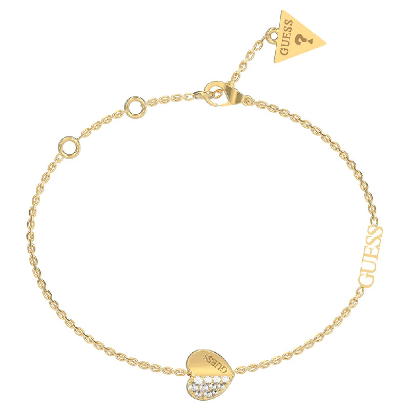 Guess Gold Plated Stainless Steel Plain & Pave Heart Bracelet