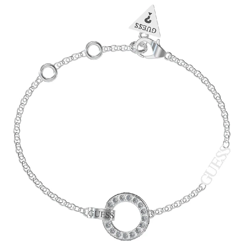 Guess Rhodium Plated Stainless Steel Pave Circle Bracelet