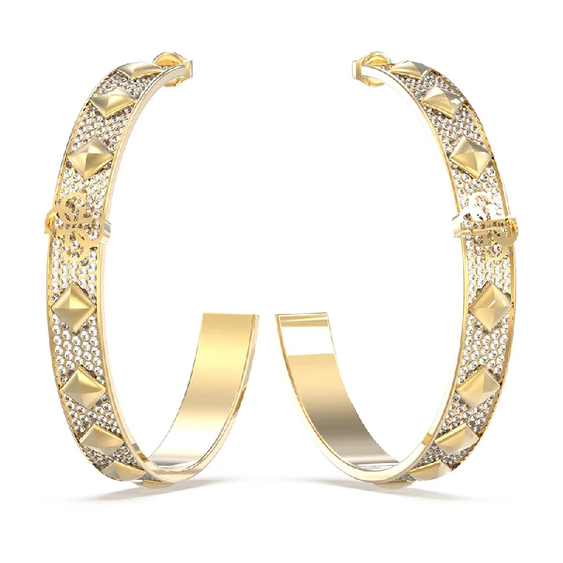 Guess Stainless Steel Gold Plated 60mm 4G Pave Hoop Earrings