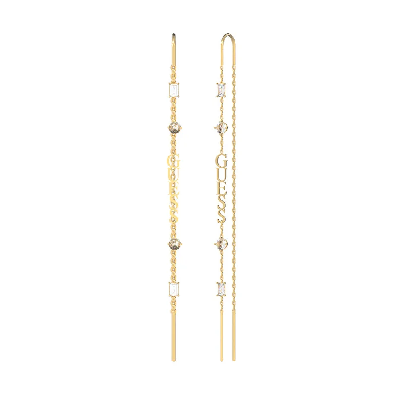 Guess Stainless Steel Gold Plated 80mm Logo Threader Drop Earrings