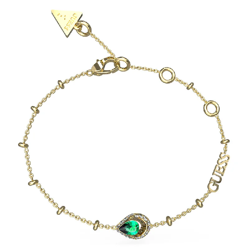 Guess Stainless Steel Gold Plated Emerald Crystal Drop Bracelet