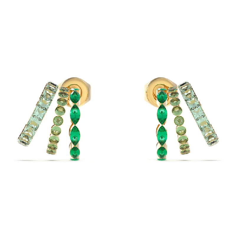 Guess Stainless Steel Gold Plated Green Stone 15mm Triple Huggies Earrings