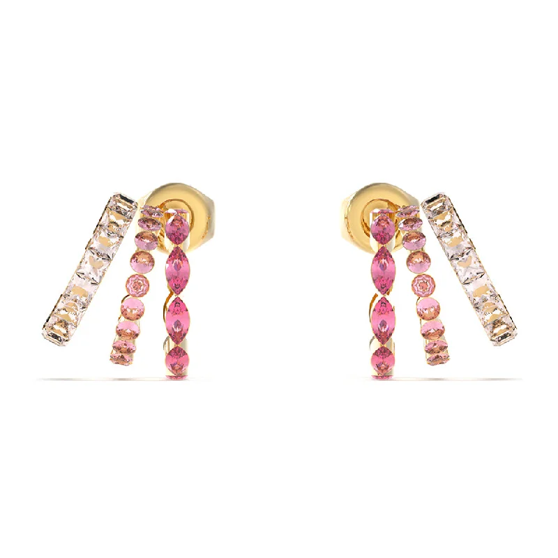 Guess Stainless Steel Gold Plated Pink Stone 15mm Triple Huggies Earrings