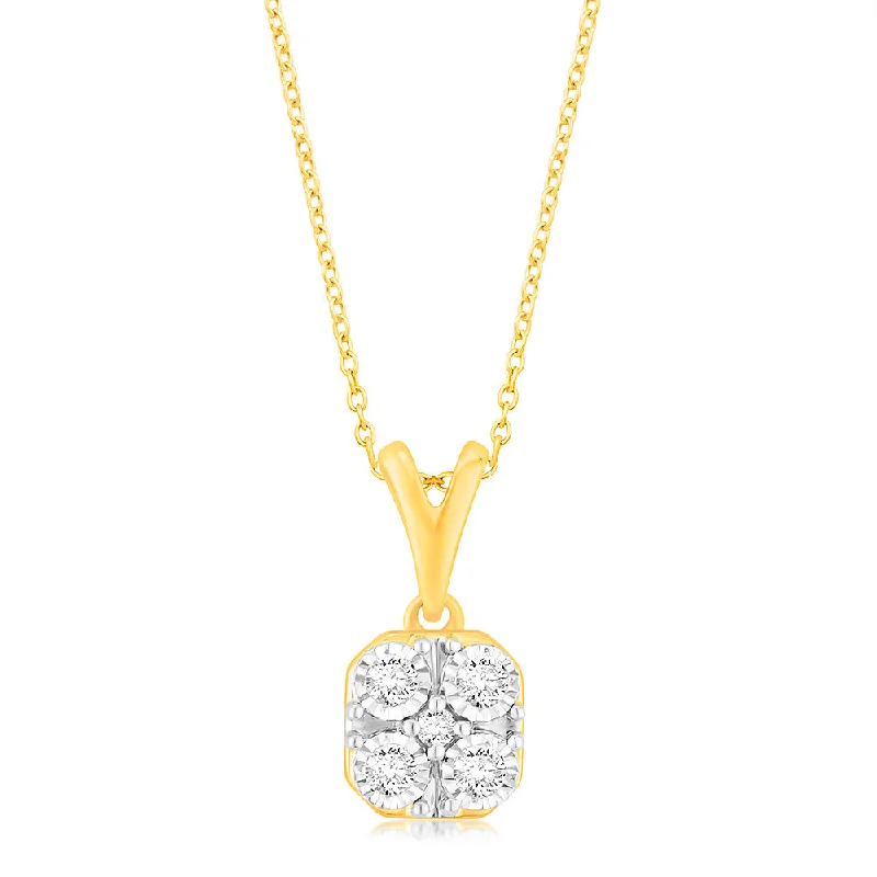 Luminesce Lab Gron 9ct Yellow Gold Pendant in 5 Diamonds