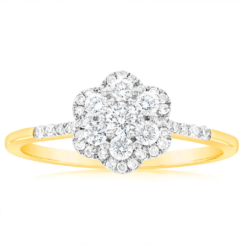 Luminesce Lab Grown 0.50 Carat Ring with 41 Diamonds Set in 9 Carat Yellow Gold