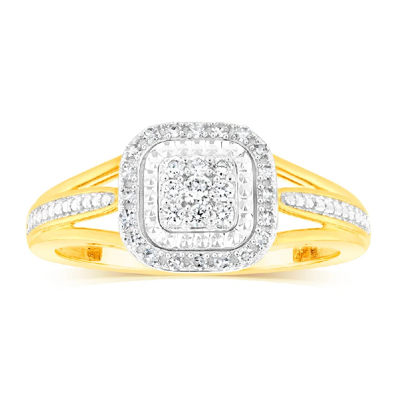 Luminesce Lab Grown 9ct Yellow Gold Ring in 35 diamonds