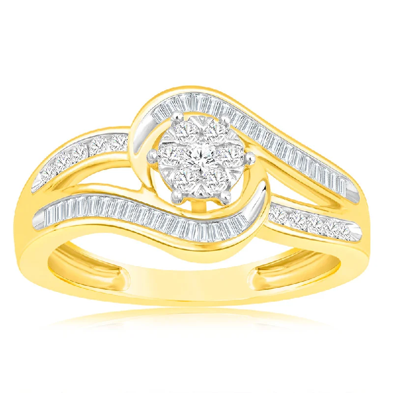 Luminesce Lab Grown 9ct Yellow Gold Wrap Around Ring in 51 Diamonds