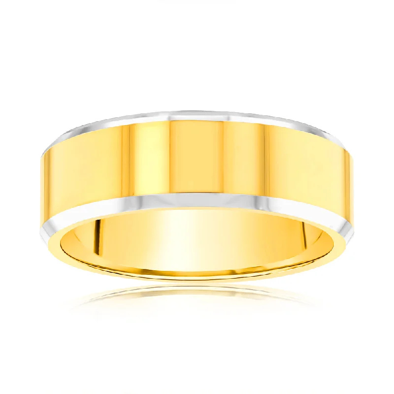 Matt Gold Polished Beveled Edges 8mm Tungsten Ring